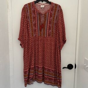 Knox Rose women’s dress Red and Orange bohemian coastal cowgirl Mini Dress XXL